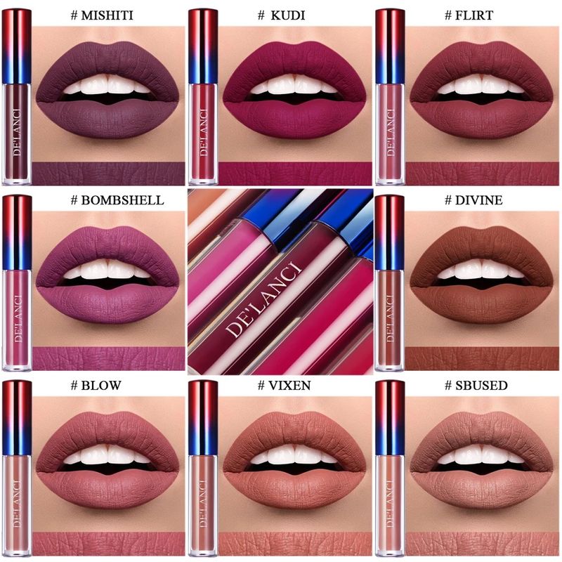DELANCI Matte Liquid Waterproof Lipsticks Set of 8
