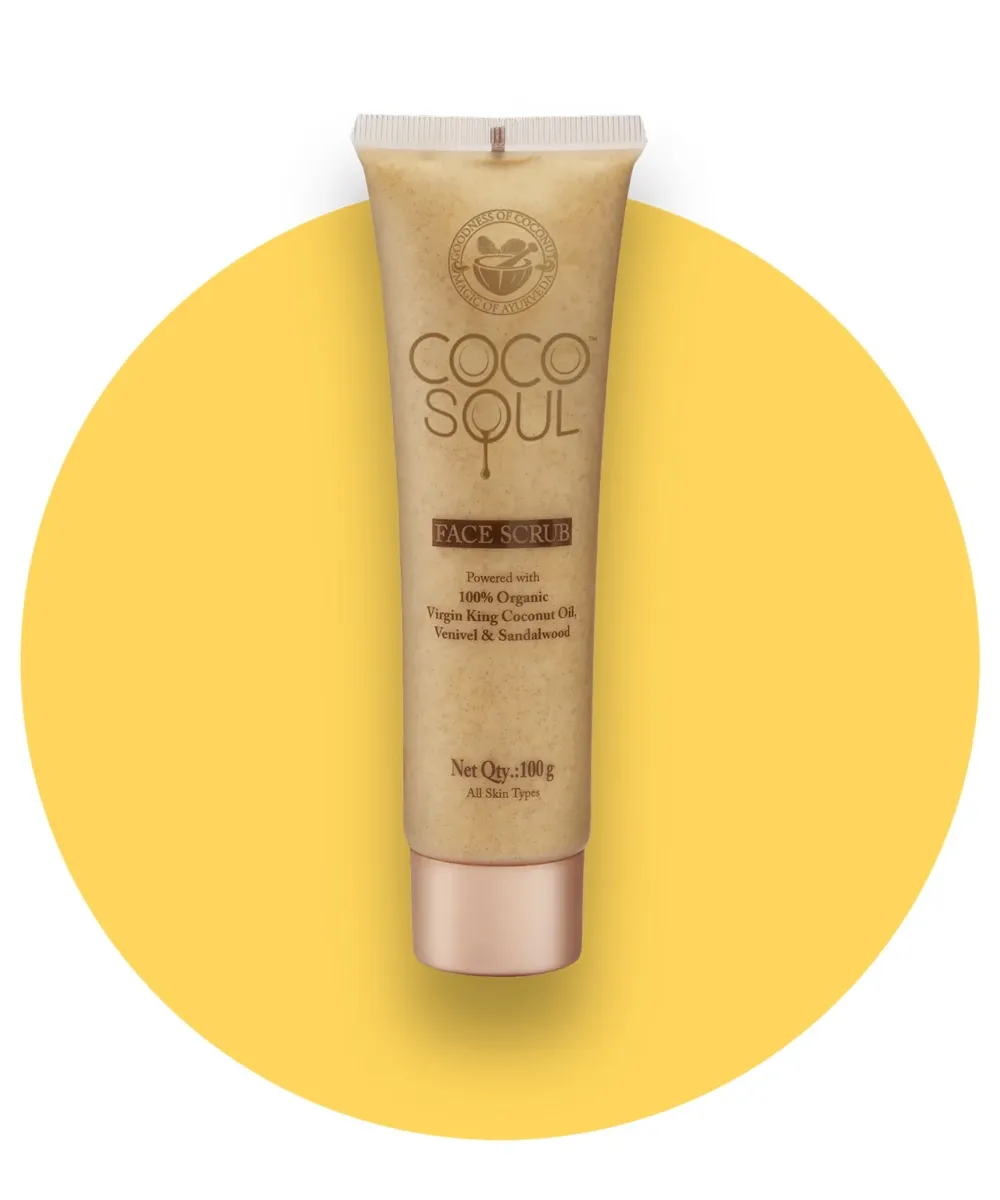 COCO SOUL – FACE SCRUB | WITH COCONUT, SANDALWOOD & AYURVEDA -100G - Image 1