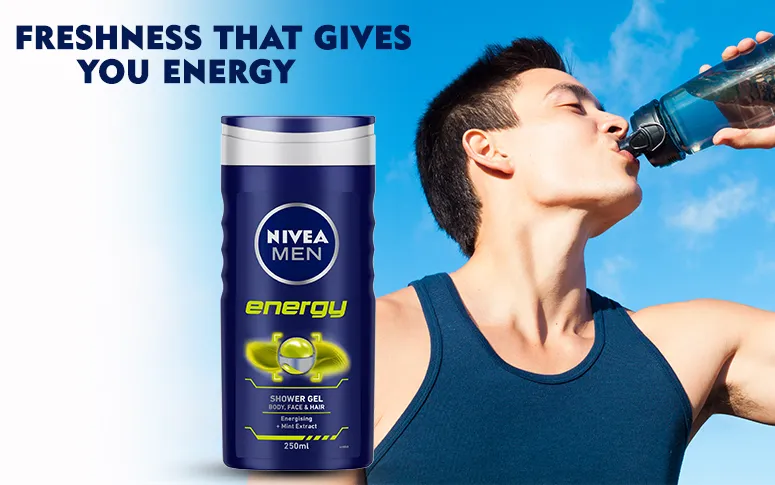 NIVEA Men Body Wash, Energy with Mint Extracts, Shower Gel for Body, Face & Hair (250ml) - Image 2