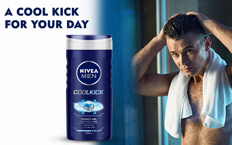 Nivea Men Body Wash, Cool Kick With Refreshing Icy Menthol, Shower Gel For Body, Face & Hair (250ml) - Image 2