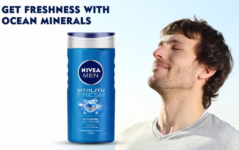 Nivea Men Body Wash, Vitality Fresh With Ocean Minerals, Shower Gel For Body, Face & Hair (250ml) - Image 2
