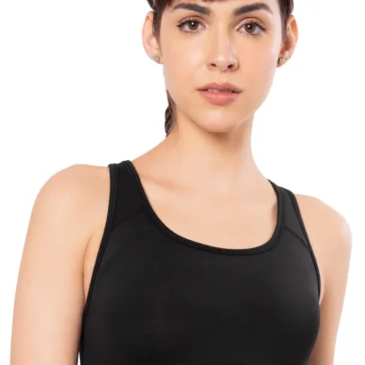Amante -Energize Medium Impact Round Neck Sports Bra -JET BLACK- ABR98701