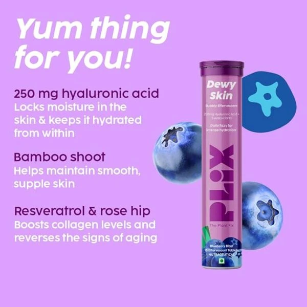 Plix Plix – Dewy Skin Bubbly Effervescent Daily Fizzy For Intense Hydration Blueberry Flavour Tablets (15N) - 3