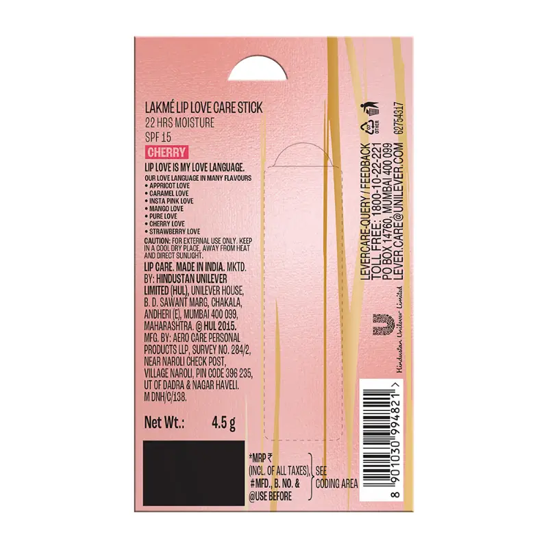 Lakme Lakme Lip Love Care Stick Cherry, 24hr Moisturization in 1 swipe, with SPF 15 - 8