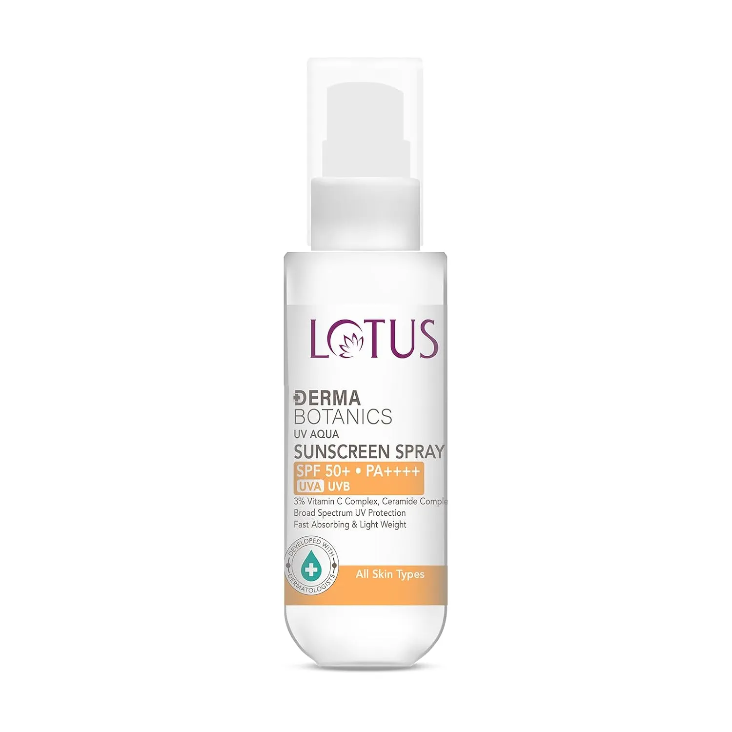 Lotus herbals Lotus Dermabotanics 3% Vitamin C Complex + Ceramide Complex UV Aqua Sunscreen Spray SPF 50 - 50ml - 1